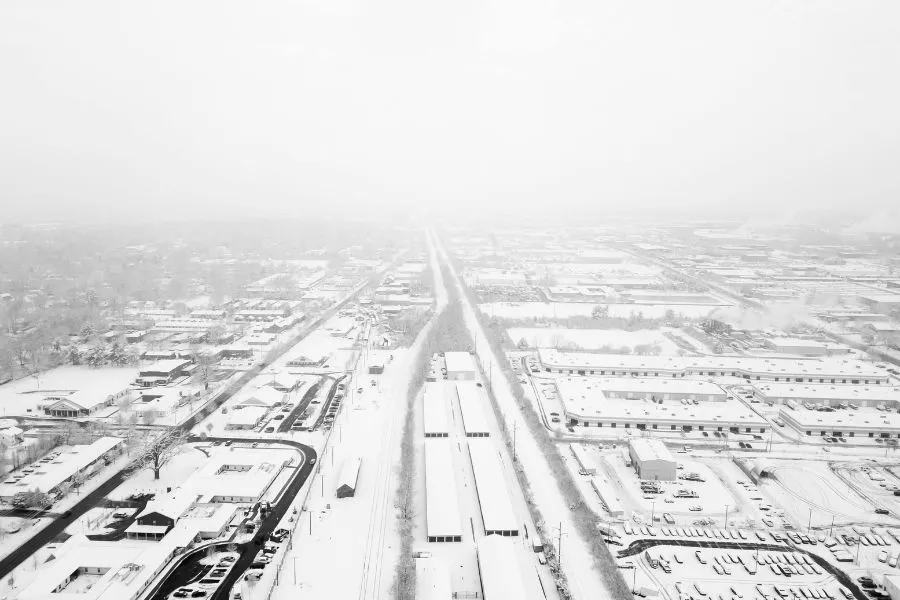 aerial map winter in residential area