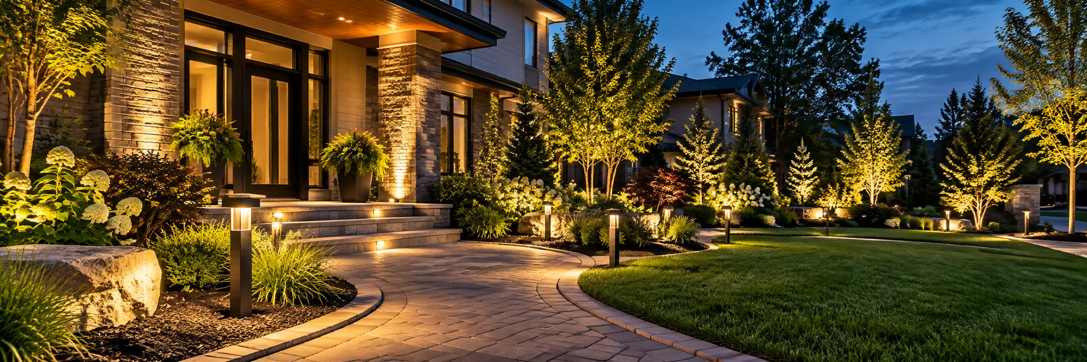 Luxury Home Pathway at Dusk